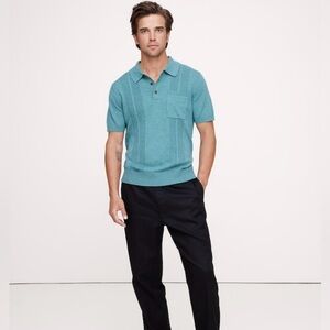 BR Men's linen Cotton Ribbed Polo Sweater